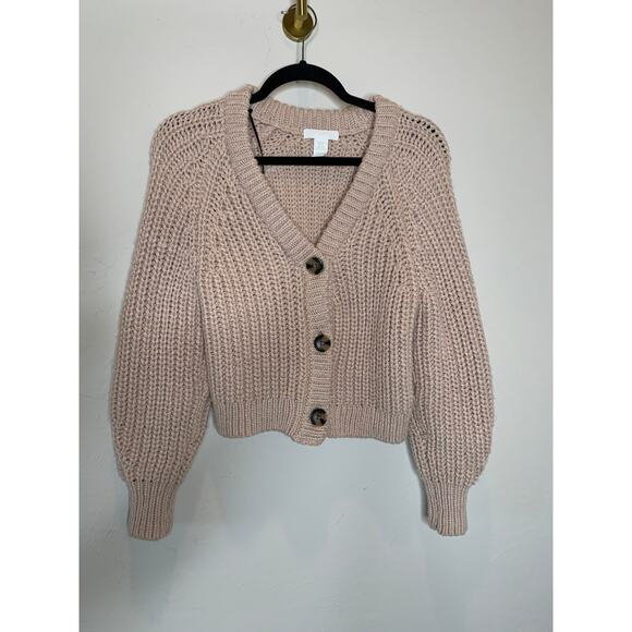 H&M Tan Blush Chunky Cardigan Button Front Sz XS - Picture 5 of 8